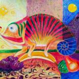 Malerei mit dem Titel "Chameleon" von Alisa Lisichkina, Original-Kunstwerk, Acryl Auf Keilrahmen aus Holz montiert