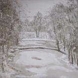 Painting titled "Winter park" by Alla Ronikier, Original Artwork, Oil Mounted on Wood Stretcher frame