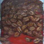 Painting titled "Coffee beans" by Alla Ronikier, Original Artwork, Oil Mounted on Wood Stretcher frame