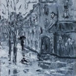 Painting titled "Paris stroll" by Alla Ronikier, Original Artwork, Oil Mounted on Wood Stretcher frame