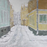 Painting titled "Winter in the city" by Alla Ronikier, Original Artwork, Oil Mounted on Wood Stretcher frame