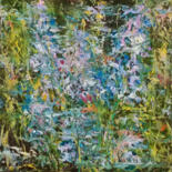 Painting titled "In the summer garden" by Alla Ronikier, Original Artwork, Oil Mounted on Wood Stretcher frame