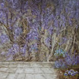 Painting titled "Garden path..." by Alla Ronikier, Original Artwork, Oil Mounted on Wood Stretcher frame