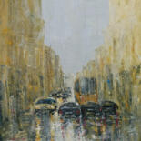 Painting titled "City energy" by Alla Ronikier, Original Artwork, Oil Mounted on Wood Stretcher frame