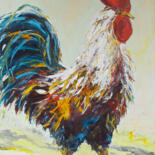 Painting titled "Cock" by Alla Ronikier, Original Artwork, Oil Mounted on Wood Stretcher frame