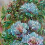 Painting titled "White peonies /  Бе…" by Alla Tatarinova, Original Artwork, Oil