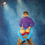 Painting titled "Bongo Man" by Allegretto, Original Artwork, Acrylic Mounted on Wood Stretcher frame