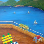Painting titled "Lake Como" by Allegretto, Original Artwork, Acrylic Mounted on Wood Stretcher frame
