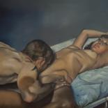 Painting titled "Le Baiser" by Ludovic Perrenoud, Original Artwork, Oil