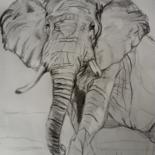 Dessin intitulée "croquis éléphant" par Amandine Eon, Œuvre d'art originale, Conté