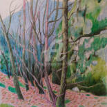 Dessin intitulée "un coin de forêt" par Amena Nathan, Œuvre d'art originale, Crayon