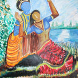 Pittura intitolato "KRISHNA RADHA IN RO…" da Anandswaroop Manchiraju, Opera d'arte originale, Olio