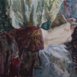 Schilderij getiteld "Girl in front of th…" door Anatolii Korobkin, Origineel Kunstwerk, Aquarel