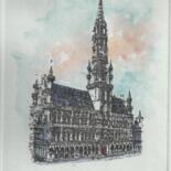 Gravures & estampes intitulée "Bruxelles Hôtel de…" par André Colpin, Œuvre d'art originale, Eau-forte