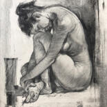 Dibujo titulada "Nude model #8 in Be…" por Andrei Svistunov, Obra de arte original, Carbón