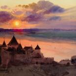 Картина под названием "Sunset over the anc…" - Andrii Kovalyk, Подлинное произведение искусства, Акварель
