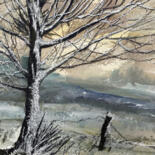 Painting titled "Silence in the snow…" by Ann Dunbar, Original Artwork, Watercolor Mounted on Cardboard