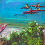 Dessin intitulée "red kayaks" par Anna Bogushevskaya, Œuvre d'art originale, Pastel