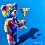 Painting titled "Teddy's Cheers" by Anna Meyster, Original Artwork, Acrylic Mounted on Wood Stretcher frame