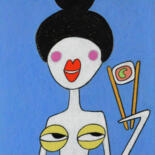 Desenho intitulada "My tits love sushi" por Anna Zhuleva, Obras de arte originais, Pastel