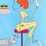 Disegno intitolato "Lady with seagulls" da Anna Zhuleva, Opera d'arte originale, Pastello