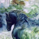 Painting titled "CAVALLO NEL BOSCO" by Annamaria Maremmi, Original Artwork, Oil Mounted on Wood Panel