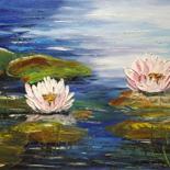 Painting titled "Waterlily melody 60…" by Anna Reznik, Original Artwork, Oil