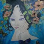 Painting titled "FLEURS DU JAPON ET…" by Anne Bazabidila, Original Artwork, Ink