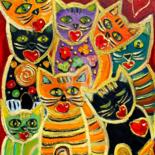 Painting titled "HISTOIRE DE CHATS" by Anne Marie Torrisi, Original Artwork, Oil