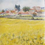 Painting titled "Neuvicq champs de c…" by Anne Vincent-Rohaut, Original Artwork, Watercolor Mounted on Other rigid panel