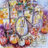 Painting titled "Riding Into Autumn.…" by Annet Loginova, Original Artwork, Watercolor