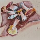 Drawing titled "Cèpes" by Annick Fournier, Original Artwork, Pastel