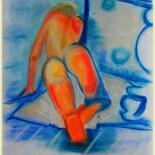 Desenho intitulada "La fille sur le lit." por Annick Terwagne, Pastelliste De La Fémin, Obras de arte originais, Outro