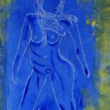Schilderij getiteld "La femme en bleu" door Annick Terwagne, Pastelliste De La Fémin, Origineel Kunstwerk, Olie