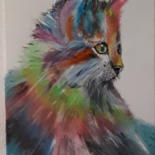 Malerei mit dem Titel "Chat coloré" von Nanou, Original-Kunstwerk, Acryl Auf Keilrahmen aus Holz montiert