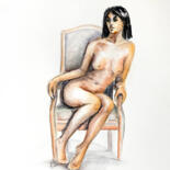 "Nu au fauteuil" başlıklı Tablo Annie Malarme tarafından, Orijinal sanat, Suluboya