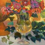 Peinture intitulée "N.M. aux anemones" par Annie Bagot, Œuvre d'art originale, Huile