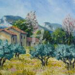 Painting titled "Mas en Provence dan…" by Annie Rivière, Original Artwork, Oil