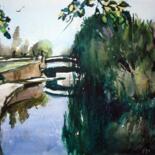 Pintura intitulada "The Canal at Adling…" por Anthony Barrow, Obras de arte originais, Aquarela