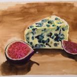 Painting titled ""Cheese and figs"" by Anthony Lebedev, Original Artwork, Watercolor