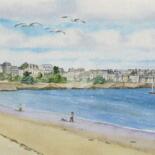 Painting titled "Dinard Plage du Pri…" by Armelle Cailly, Original Artwork, Watercolor