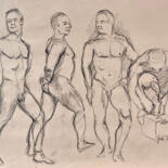 Zeichnungen mit dem Titel "männliche Aktgruppe" von Arne Groh, Original-Kunstwerk, Kohle