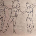 Zeichnungen mit dem Titel "weibliche Aktgruppe" von Arne Groh, Original-Kunstwerk, Bleistift