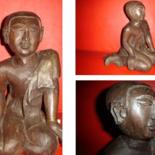 Sculpture titled "TEAK WOOD MONK" by Art Deco Chiangmai Thailand Odyaiphsaal Etch, Original Artwork