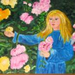 Painting titled "Girl in the Flower…" by Adele Steinberg, Original Artwork