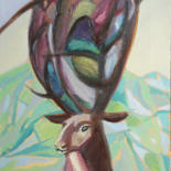 Malerei mit dem Titel "Stained glass deer" von Anastasiya Dashevskaya, Original-Kunstwerk, Öl
