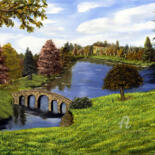 Painting titled "Ponte sul lago" by Accarò, Original Artwork, Oil