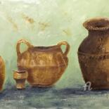 Painting titled "Dacian pottery" by Daciana, Original Artwork, Oil Mounted on Wood Stretcher frame