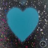 Peinture intitulée "Coeur bleu" par Grazy B, Œuvre d'art originale, Bombe aérosol Monté sur Carton