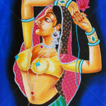 Painting titled "QUEEN WITH LOTUS" by Ragunath Venkatraman, Original Artwork, Oil